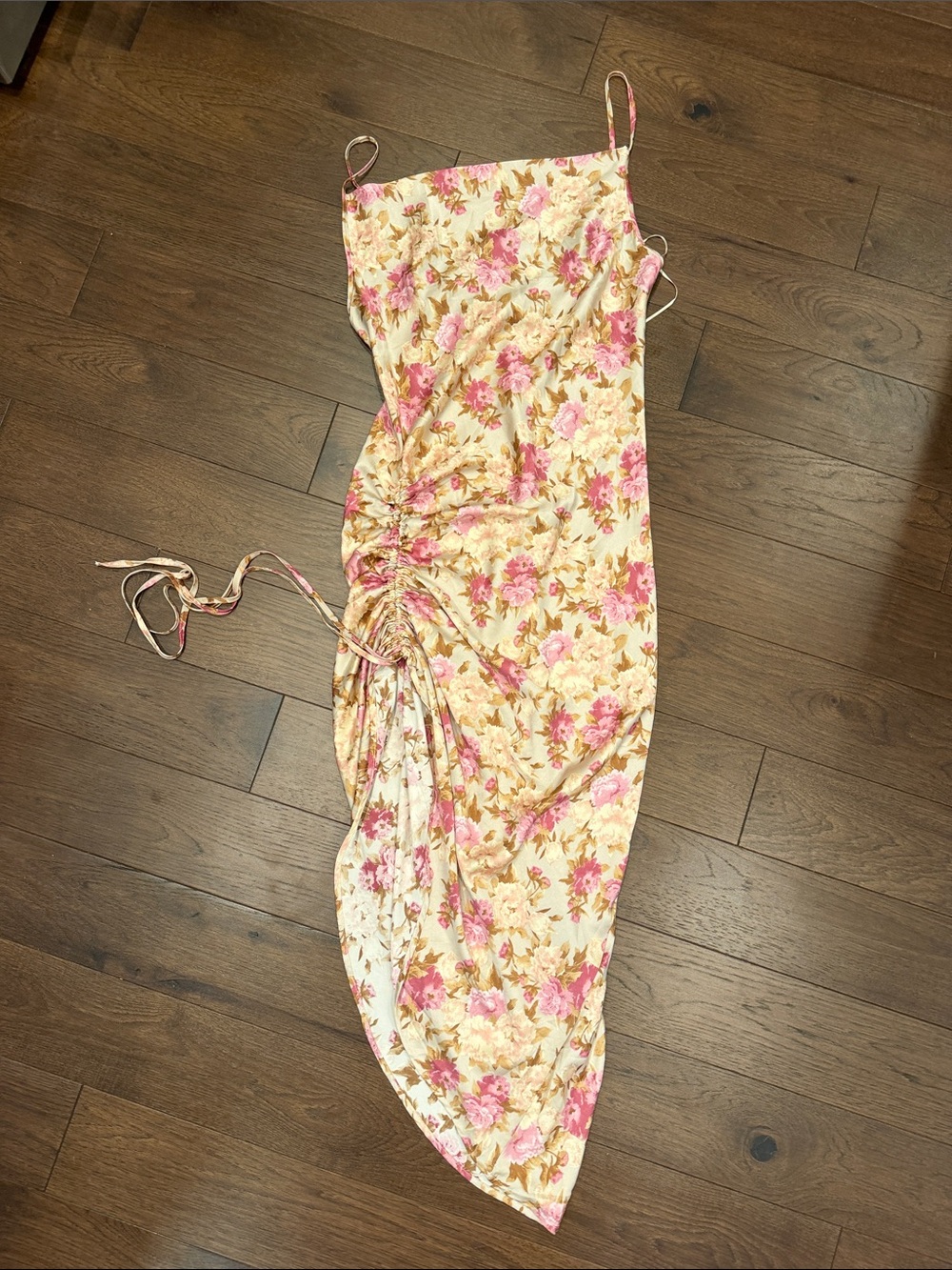 Mabel Pink Floral Ruched Slip Dress in Pink and Cream Large NWT - C39-312